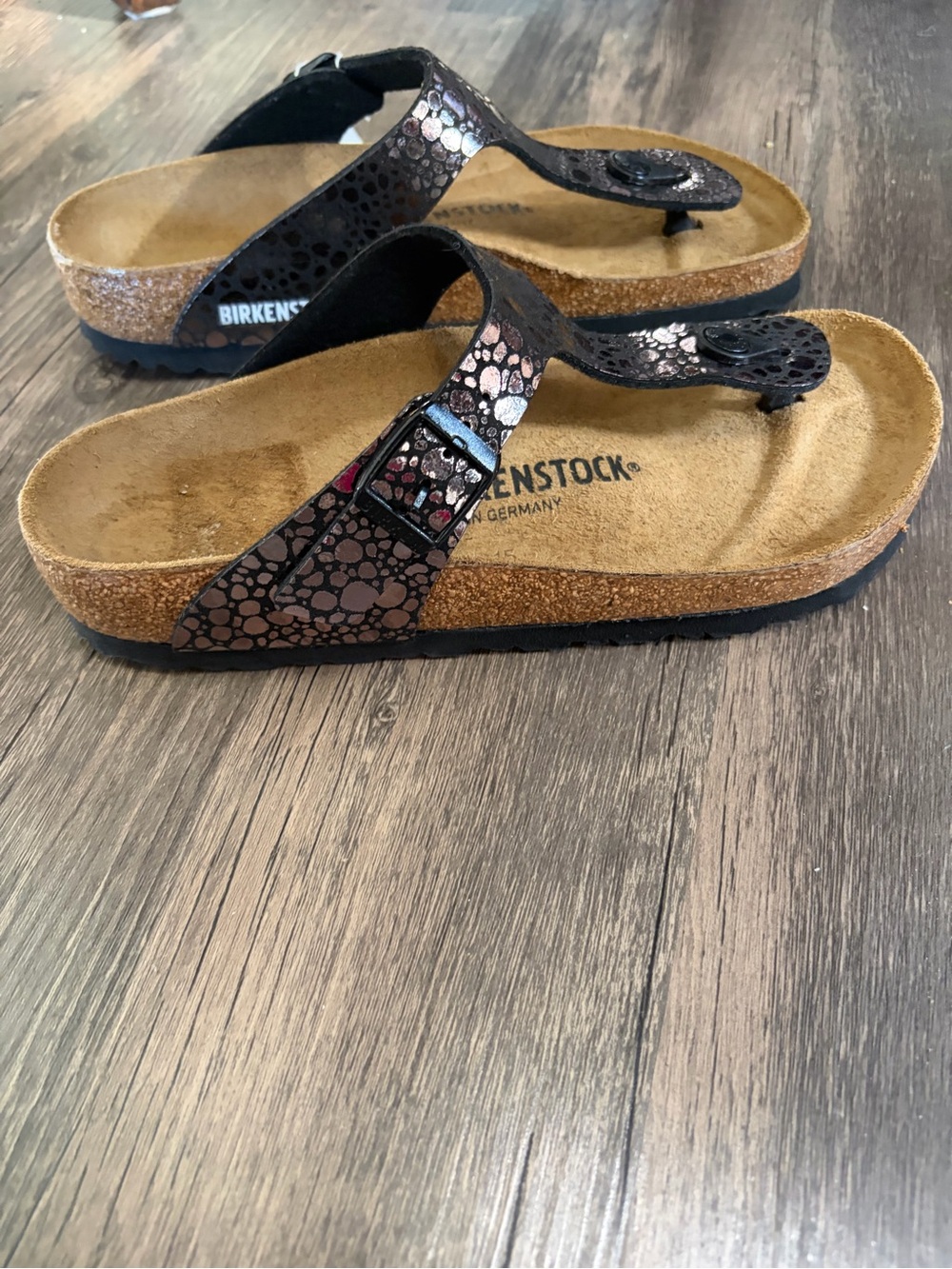 Birkenstock Metallic Floral Black Thong Sandals
